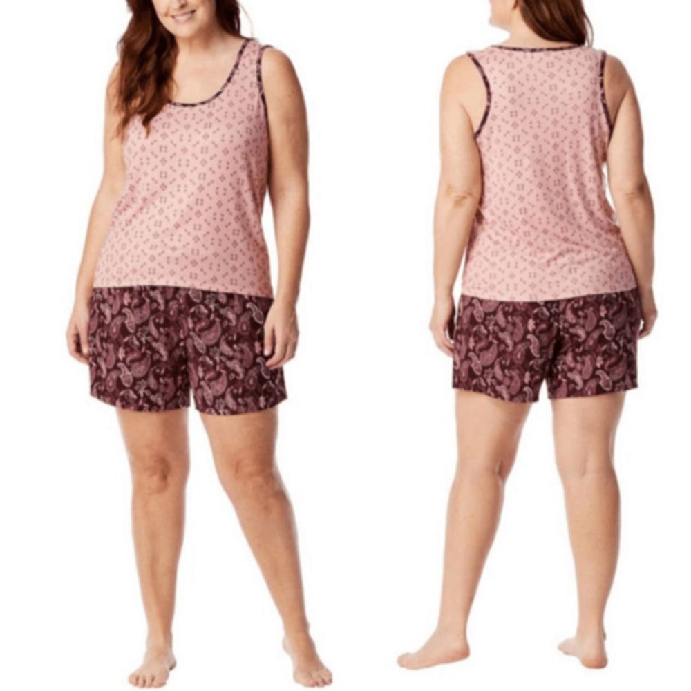 Lucky Brand Boho PJ Set Shorts Tank Pink Burgundy Paisley Size XL